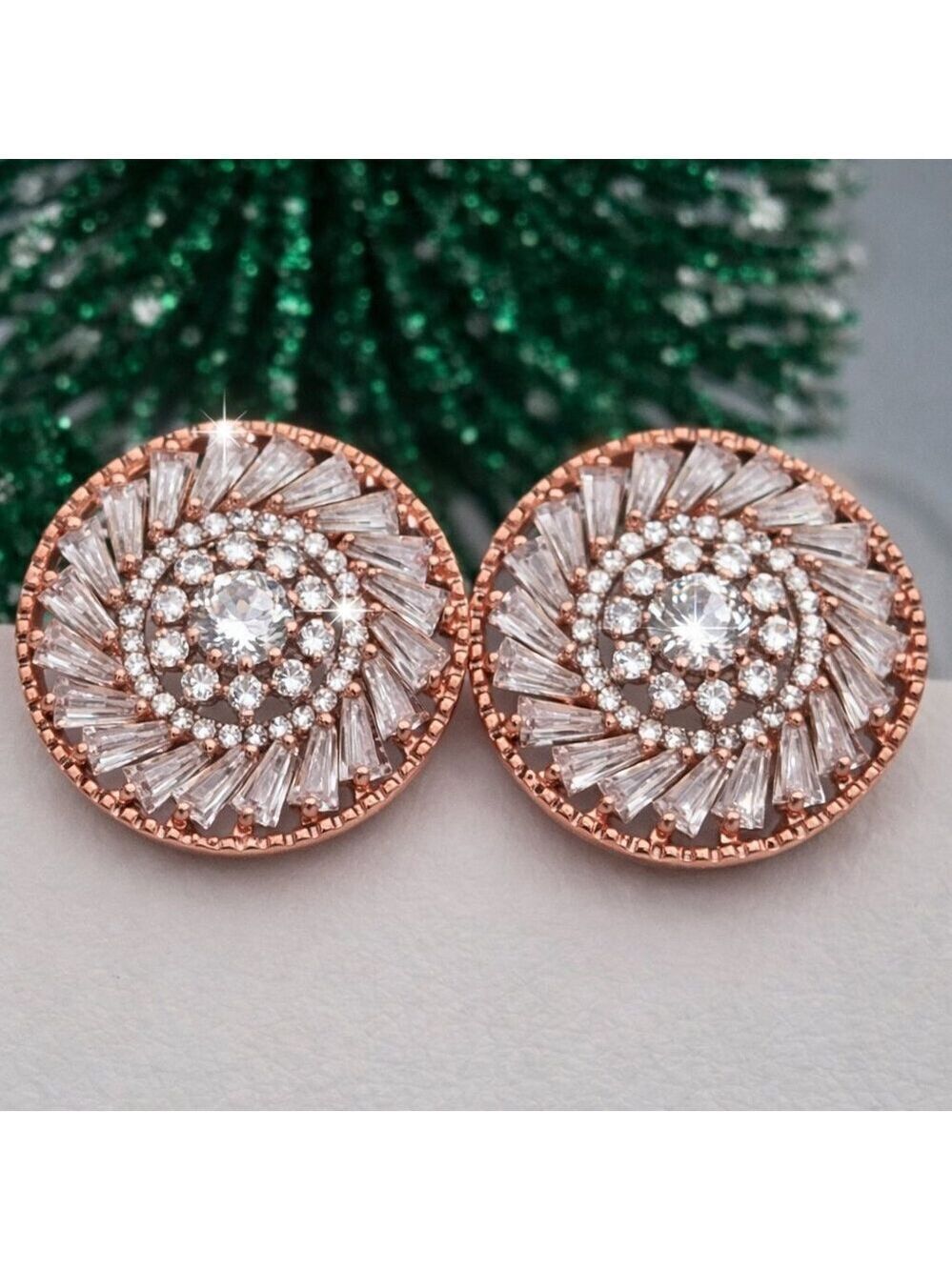 Rose Gold CZ Flower Stud Earrings Bridal Wedding ยพ Inch NWOT Bridesmaid Wedding